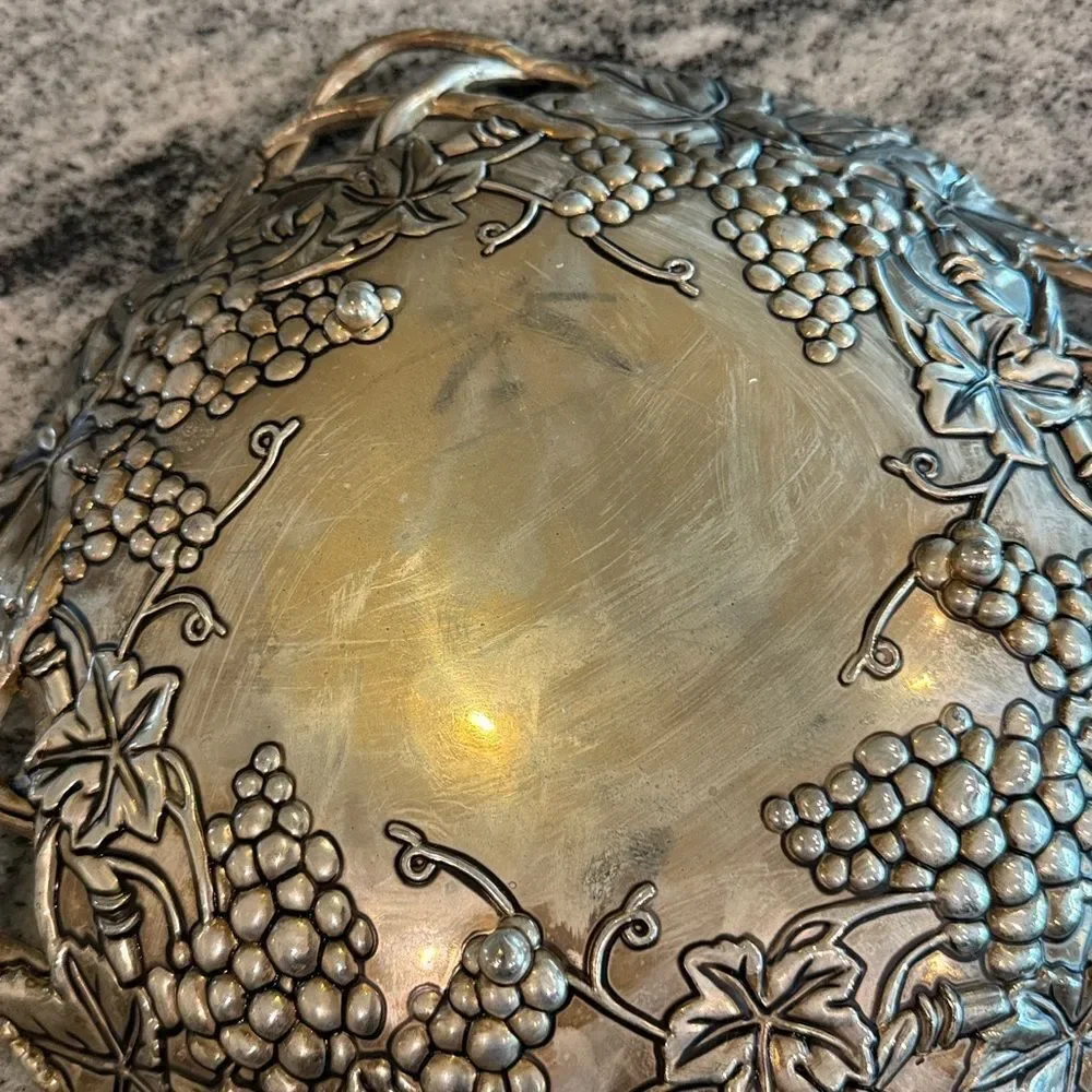 Vintage Godinger silver plated, serving tray with grape design